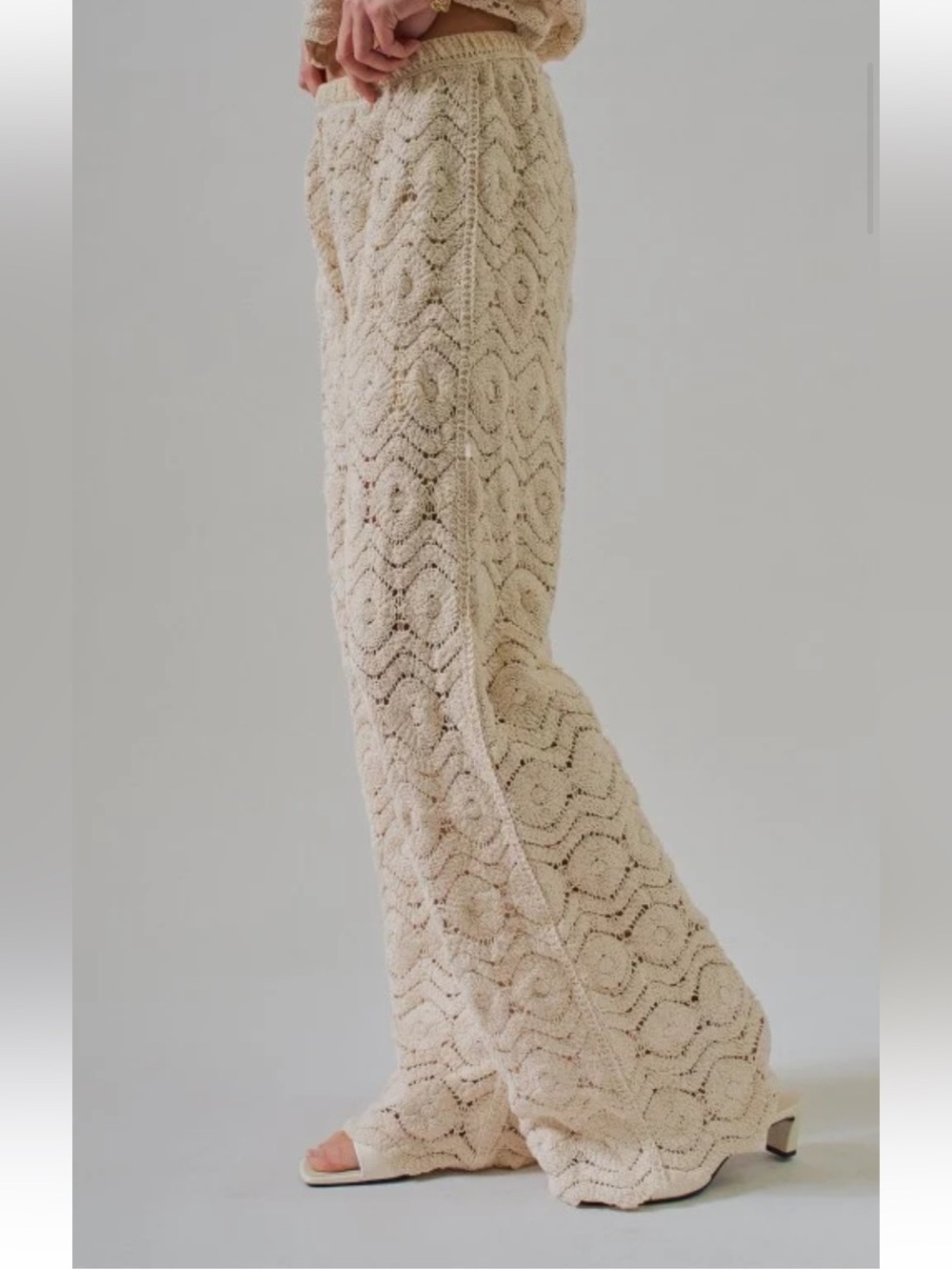 New S M Urban Daizy Cream Crochet Sunset Boho Wide-Leg Pants Ivory Natural Polly